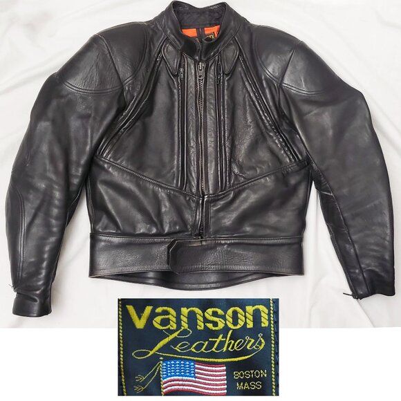 Vanson Black Leather Vented Front Panel Motorcycle Jacket with Streamliner Vest
